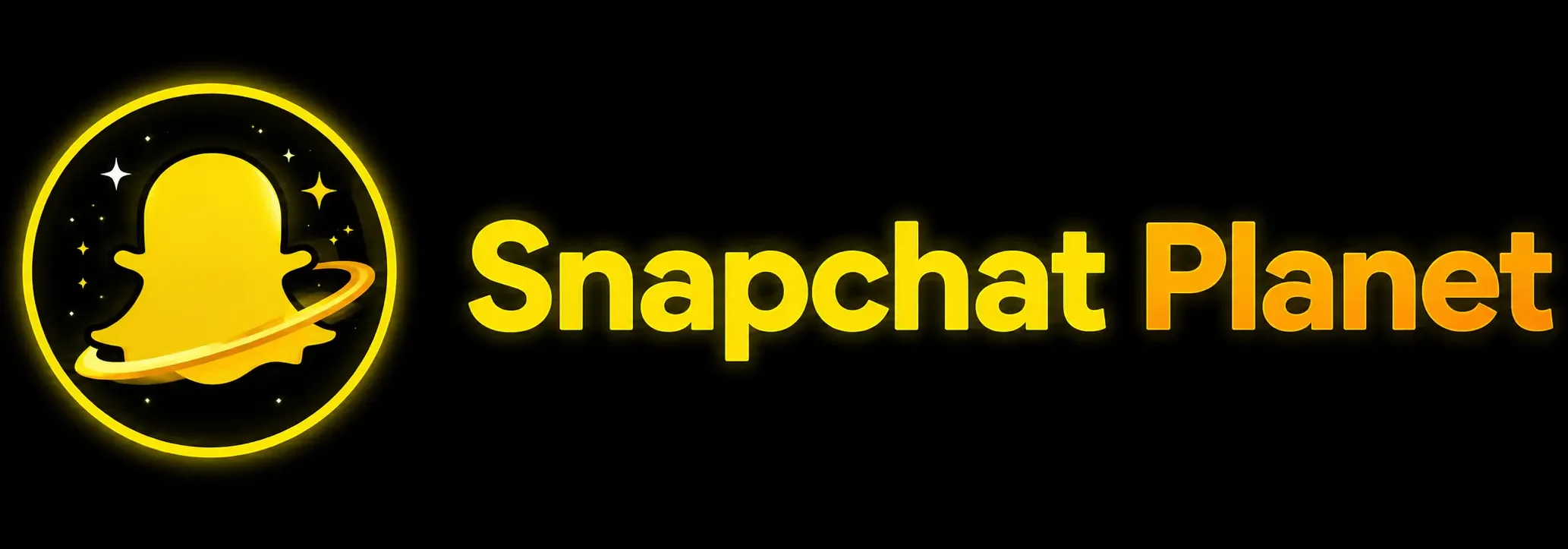 Modern Snapchat Planet logo with glowing yellow planet ghost icon on black background