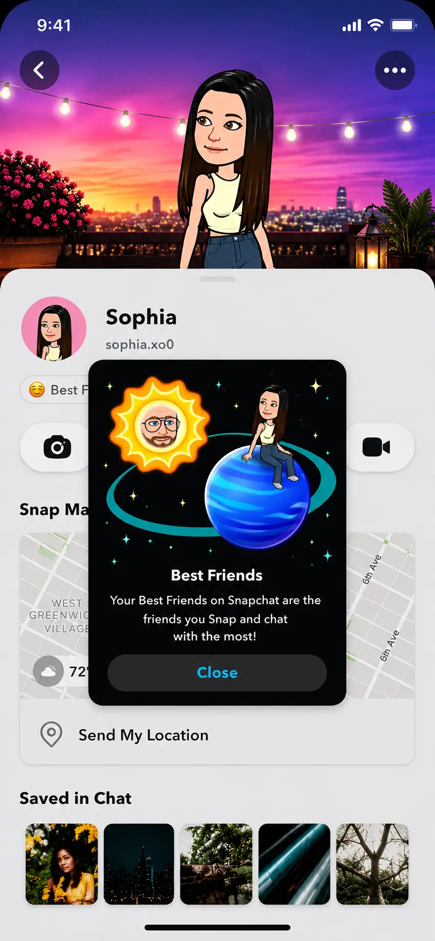 How to find blue planet Neptune on Snapchat: tap friend profile, gold ring badge, tap to reveal planet position.