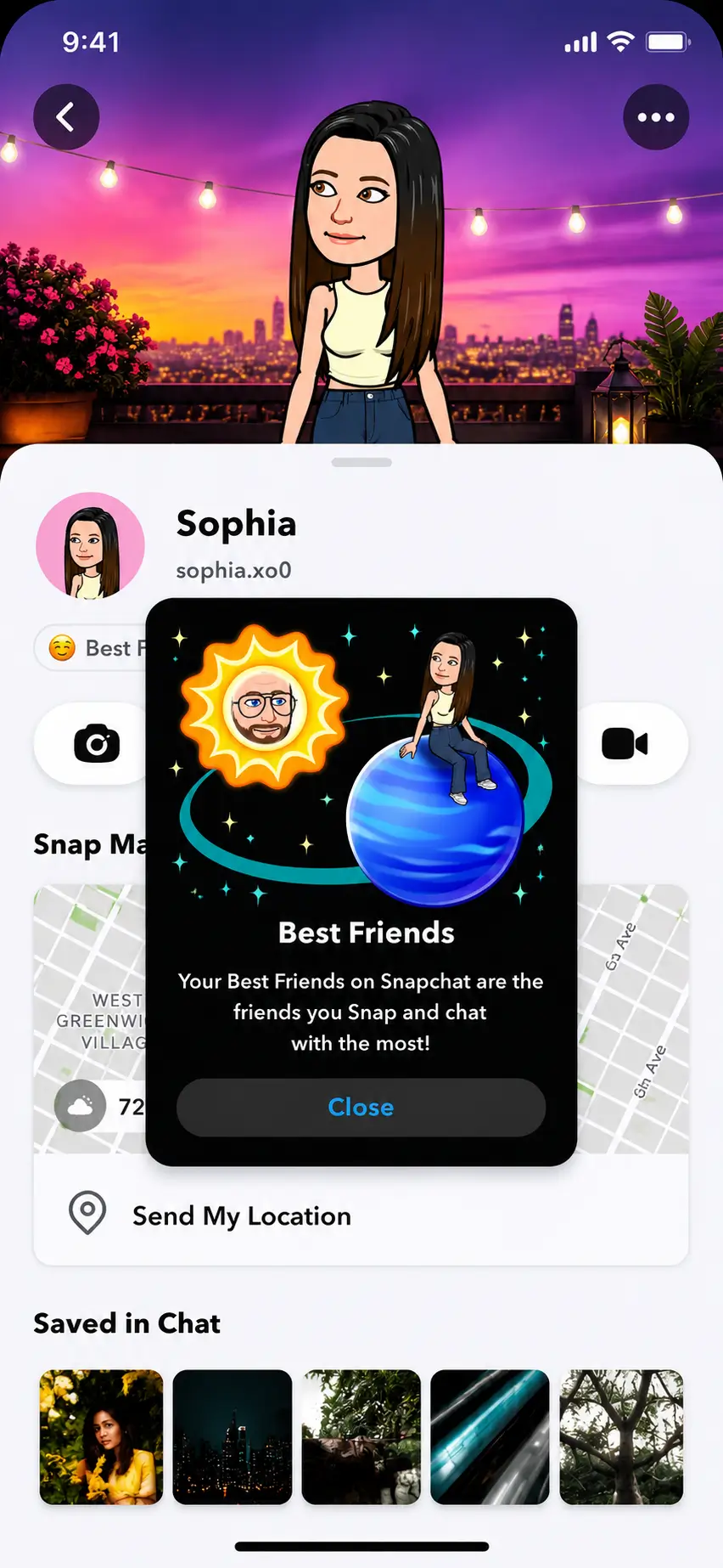 Neptune vs Earth Snapchat planet badge comparison: Neptune is dark blue with stars; Earth is blue-green with a moon.